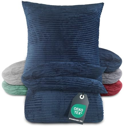 BaSaTex Winter Plüsch Bettwäsche Set | 135x200 cm Deckenbezug + 80x80 cm Kissenbezug | Cashmere-Touch Coral Fleece,Rip-Cord“ | Reißverschluss | Blau