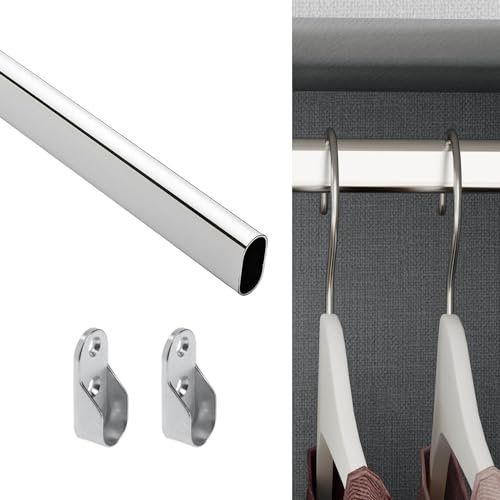 Evotrade Tubo Asta Barra Appendiabiti per Armadio Guardaroba, Cromato 15x30mm x Lunghezza 2 Metri + 4 Supporti Laterali