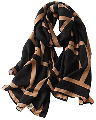 First Choose Cotton Linen Feeling Women Large Long Scarf Shawl Check Style Sunscreen Shawls Wraps Lightweight Pattern, Black-brown Stripe, Large
