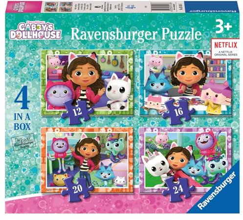 Ravensburger Gabby’s Dollhouse Jigsaw Puzzles for Kids Age 3 Years Up - 4 in a Box (12, 16, 20, 24 Pieces) - Educational Toys for Toddlers