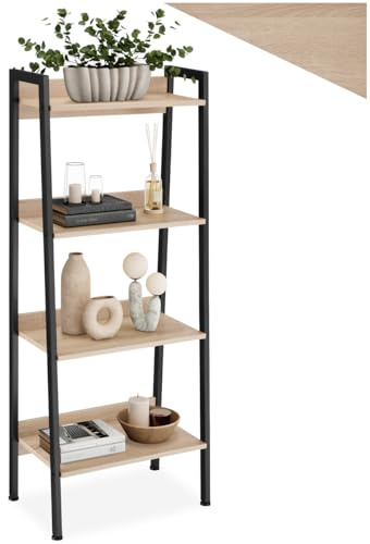 tectake® Scaffale a Scala, Libreria Verticale con 4 Ripiani, Struttura in Acciaio porta libri, Libreria Verticale, Facile Montaggio - 57,5x34x138 cm - Legno industriale chiaro