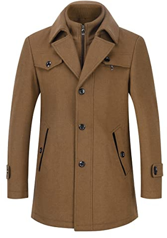 YOUTHUP Cappotto Uomo Lana Spesso Lungo Invernale Stile Parka Trench | Tessuto di lana denso e caldo, taglio lungo antivento, ideale per la stagione fredda