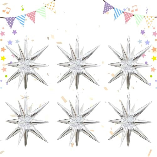 Darryy Ballon Étoile 6 Pièces en Aluminium - Décoration de Fête pour Halloween, Noël, Anniversaire, Mariage (Argent)