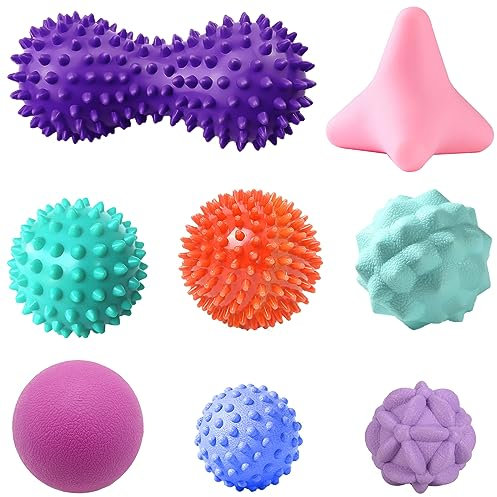 XTUDOU® 8 Pièces Boule de Massage - Différents Degrés de Dureté pour le Massage Musculaire du Pied, du Dos, des Jambes et de la Main - Balle Lacrosse