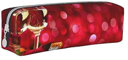 Wine and Red Roses Rectangle Leather Pencil Case for Girls Boys, Pen Pouch & Makeup Bag for Student School Office College