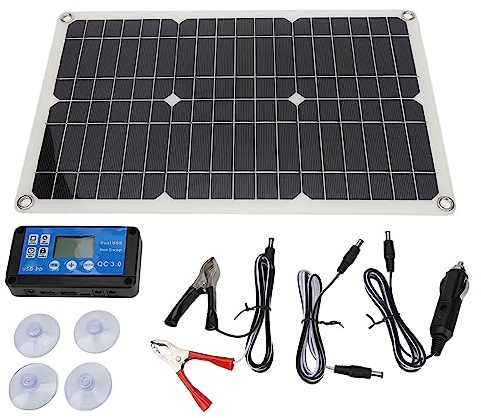 100W 18V Solar Battery Charger, Portable USB Controller Monocrystalline Panel Charging Kit Solar Panel Kit for Boat Car RV Motorcycle Emergency Lights