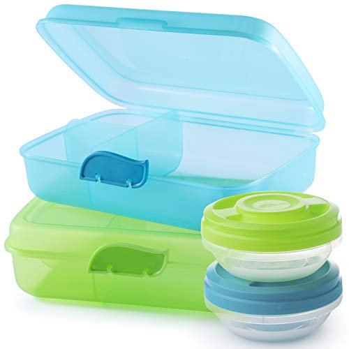 Lunchboxen, 2 Stück Set Inklusive 2 Schraubdeckeldosen, mit 3 Trennwänden und Klickverschluss, 100% Lebensmittelecht BPA- und Weichmacherfrei, Praktisch für Unterwegs, Ideal für Schule und Büro