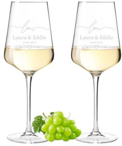 Leonardo Puccini Weinglas 560 ml 2er-Set mit Gravur für Paare - Geschenke zum Jahrestag und Verlobung - das individuelle Hochzeitsgeschenk - Weinglas für Frauen und Männer - Weinkelch aus Glas