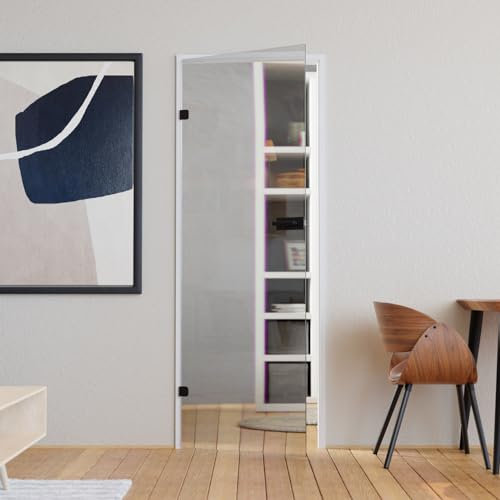 Glastür Komplettset mit Beschlag 709 x 1972 mm Klarglas - Glastüren aus ESG Glas 8mm transparent - Innentür Glas mit Türgriff schwarz matt abgerundet Profilzylinder vorgerichtet