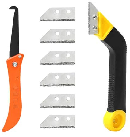 Fhioevt 8 Piezas Rascador Juntas Azulejos Removedor de Lechada con 6 Cuchillas de Repuesto Herramienta para Eliminar Juntas de Azulejos para la Limpieza de Azulejos en la Cocina, el Baño