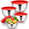 HaWare Rührschüssel 4er Set, Edelstahl Schüssel Salatschüssel mit Luftdichtem Deckel und Silikonboden, Ideal zum Kochen Backen Aufbewahrung, Stapelbar & Spülmaschinenfest, 4,6L/2,8L/1,5L/0,7L - Rot