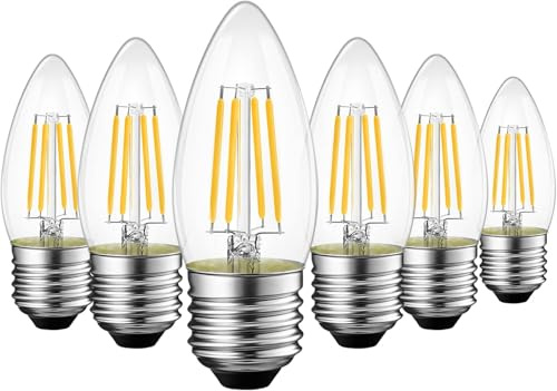 BHMAOYN 12V 24V LED E27 Skruvlampa,4W=40W,12-24V antik Retro kandelaber C37 E27 LED-Lampor,Varm Vit 2700K för Bilar,Husbilar,Yachter,ångbåtar,husvagnar,båtar,6-pack