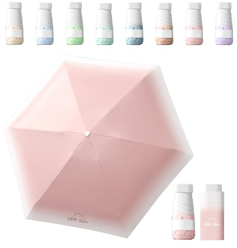 Sykerout Mini Parapluie Pliant Dégradé, Anti UV, Petit Parapluie Portable Compact pour Hommes et Femmes (rose)