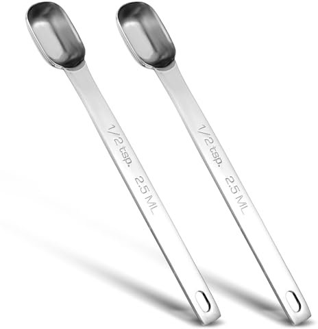 JIEYAO 2 cucchiai dosatori in acciaio inox, 2,5 ml, cucchiaino da tè da 1/2 cucchiaino, misurino rettangolare singolo, manico lungo, piccolo misurino da caffè, cucchiaino da spezie, cucchiaio da