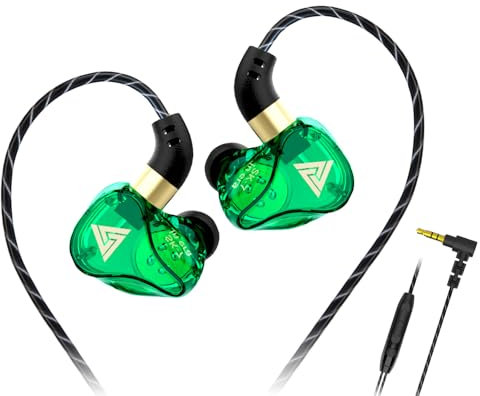 Yeabomy Qkz Sk7 - Cuffie intrauricolari per monitor, bassi stereo, HiFi IEM, auricolari da gioco cablati, senza cavi staccabili (con microfono, verde)