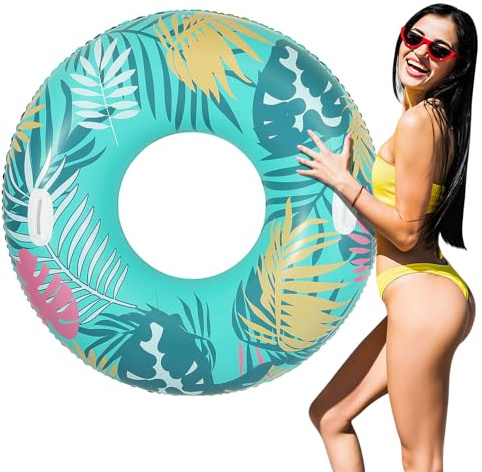 MoKo Schwimmringe mit Griffen für Erwachsene, Aufblasbar Schwimmreifen Wasserspielring, Groß 107 cm Schwimmring Luftmatratze Pool Spielzeug Wasserspielzeug für Strand Schwimmbad Draußen, Buntes