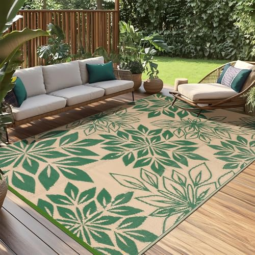 TUKDAK Tappeto da Esterno per Terrazza 150×245 cm Verde, Tappeto da Balcone Impermeabile e Resistente ai Raggi UV, Tappeto da Cortile Reversibile, leggero tappeto per esterni per Campeggio Piscina