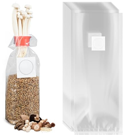 Ysislybin Kit de Culture de Champignons 100 Pièces, Sac de Culture de Champignons 18 x 35 cm Kit de Culture de Champignons avec Filtre pour Champignons Champignons Enoki Pleurotes Céréales