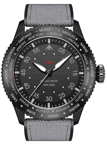 lvifloae Mach Watch Pilot Solar Solar Watch for Men 50m Chronograph Night Vision durée jusqu'à 180 Jours solaires (Schwarz)