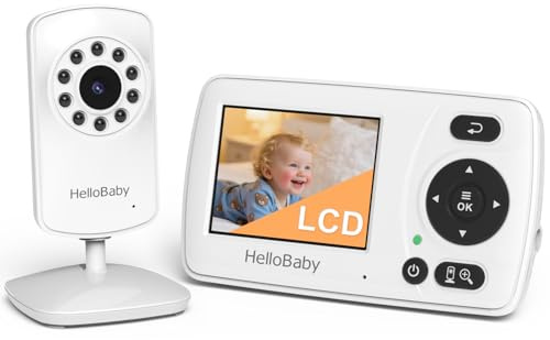 HelloBaby Baby Monitor,Upgrade Video Baby Monitor with Camera and Night Vision, 8 Languages,ECO Mode, No WiFi for Privacy,2X Zoom,Alarm Function
