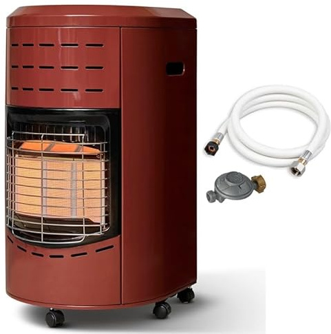 FAVEX - Chauffage d'appoint gaz Calgary Rouge brique - Prêt à l'emploi livré avec Tuyau et détendeur - Intérieur - Brûleur céramique Infrarouge - 3 Puissances de Chauffe - Jusqu'à 40 m², Acier