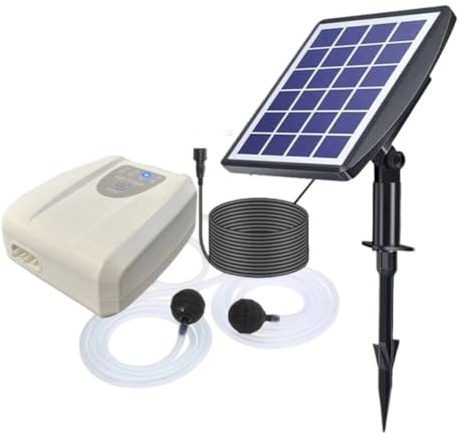 Zeroupshop Bomba de oxígeno con energía solar, aireador de estanque de peces al aire libre con batería de 2600 mAh, carga USB para tanque de acuario, oxigenador de agua, negro y blanco (blanco 3 W