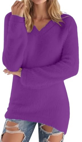 Fleece Jumper Women V Neck Cashmere Jumpers Ladies Sweaters Solid Color Oversized Sweatshirt Autumn Winter Knitted Jumper Casual Thermal Pullover Soft Warm Long Sleeve Tops Knitwear