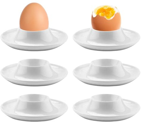 6Pcs Egg Cups, Soft Hard Boiled Egg Holders, Plastic Eggs-Stand Plates Tray for Hard Soft Boiled-Eggs, Microwave and Dishwasher Safe, Classic Style, White