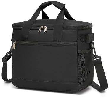 Kono Isolermatväska för Mat 20L 30L, Stor Bärbar Kylväska, Vikbar Lunchväska Termisk för Män, Kvinnor, Strand, Camping, Arbete, Picknick (Svart, 20L)