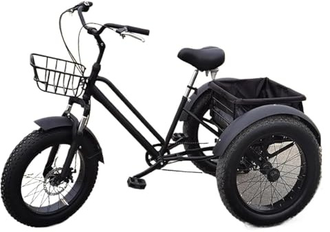 Justerbar lastcykel, Vuxen trehjuling 7-växlad 20 tum fettdäck 3 hjul 450 pund last med varukorg(Withpullbasket)