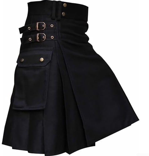 Accarugty Falda escocesa retro para hombre, de lujo, estilo tartán, gótico, para uso al aire libre, para vestido moderno y tradicional, color negro, talla M-4XL