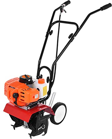 Motoculteur à Essence 52cc 2 Temps 3CV MotoBineuse, Petite Taille Motobineuse Essence avec Moteur Puissant,Portable Largeur 30cm Profondeur 10cm Jardinage Outil Rotavator Orange