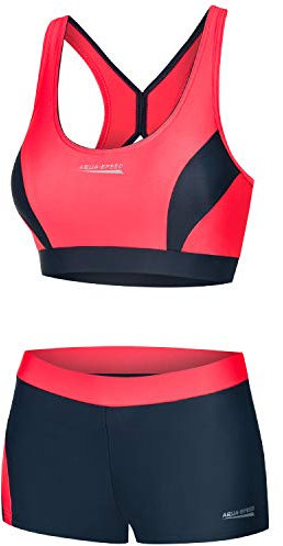 Aqua Speed Sportbikini Set | Zweiteiler | 2-Piece Swimsuit Women Girls | Bademode | Sport Bikinis | Schwimmbekleidung für Frauen Mädchen | Strand | Beachwear | Gr. 34, 36 Rot - Grau | Fiona