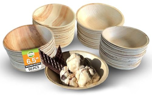 Raj Engångsskålar av Palmblad [50-pack] 16,5 cm Runda Skålar - Stabilt Komposterbart Festservis för Födelsedag, BBQ, Picknick, Bröllop, Camping & Utomhusbruk
