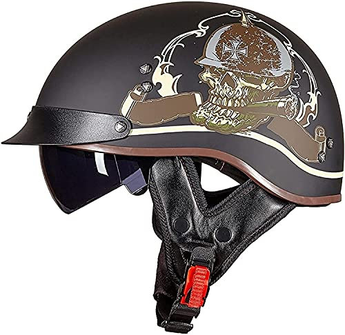 Halbhelm Motorradhelm Herren Damen Brain Cap Retro ECE Zertifizierung Motorrad Halbschale Helm Jethelm Rollerhelm Halbschalenhelm Chopper Scooter Helm Sturzhelm mit Visier F,M=(57-58CM)