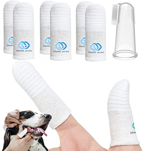 MoiiLavin Pet Toothbrush for Small to Large Dogs Cats,Soft High Grade Finger Toothbrush,Teeth Oral Cleaning,Dental Care, 1 Set for Two Fingers White (6)