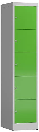 Lüllmann XL Schließfachschrank Fächerschrank 5 Fächer Spind 1800 x 400 x 500 mm (RAL 7035/6018 lichtgrau/gelbgrün)