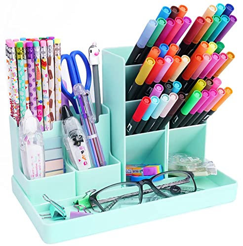 OFFCUP Desk Organiser, Multi-Functional Stationery Organizer, Pen Holder Storage Box Desk Tidy Pen Holder Desktop Storage Organizer for School Home Office Art Supplies (Green)