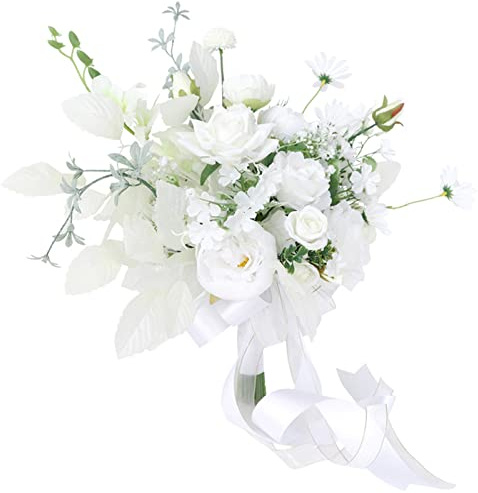 Fouriding Wedding Bouquet Vintage Style White Peony Rose Bride Bridal Artificial Bouquet Bridesmaid Wedding Decoration Bouquets