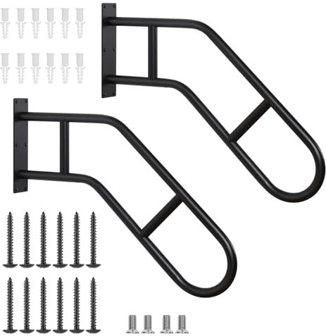 SMONTER Handrails for Outdoor Steps, 1-3 Steps Wall Mount Hand Rail, Safety U-Shape Metal Grab Bars, Stair Handrail for Indoor Stairs, Stair Railing Indoor for Pregnant Women, Elderly, Disabled, 2 pcs