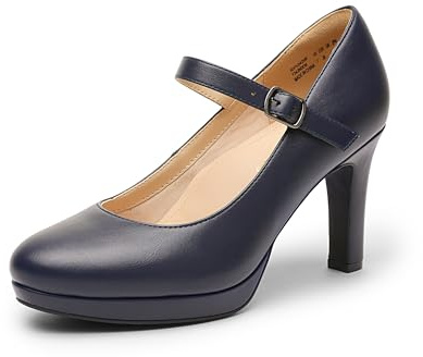 DREAM PAIRS Dam pumps nära tå klassiska högklackade rund tå bekväma låg-plattform Mary Jane-finskor, Marinblått Xsp, 42 EU