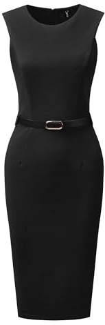 Allegra K Mujer Vestido De Tubo con Cinturón Cuello Redondo Sin Mangas Casual Vestidos De Oficina