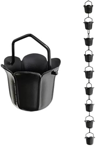 Cadena de Lluvia Cadenas de Aluminio para Canalones de Lluvia, Desviador de Agua de Lluvia Colgante Vertedor con 9 Tazas, Kit Reductor de Canalón con Recubrimiento en Polvo Negro Recogedor Lluvia ( Si