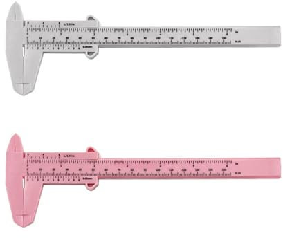 2 Pieces Double Scale Calipers, Plastic Calipers, Measuring Tools, Student Ruler, Mini Measuring Ruler (White, Pink)