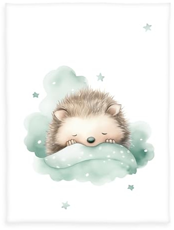 Herding babybest Couverture Douce Petit Hérisson, Microfibre Peluche, 75 x 100 cm, 100% Polyester, Weiß