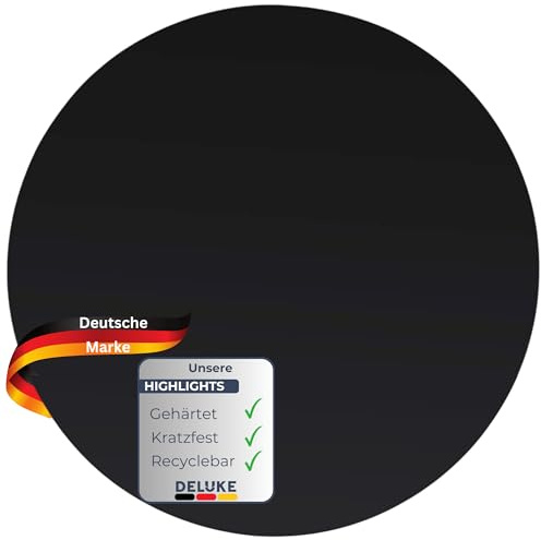 DELUKE® Tischplatte rund Ø 50 cm - Glas Gehärtet, 8 mm dick | Schwarze Glasplatte rund, Ideal für DIY-Projekte, Glastische und als Kamin Glasplatte