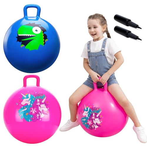 U&C Planet Lot de 2 Ballon Sauteur 45 cm Ballon Sauteur Enfant 3-8 Ans Plastique PVC épais et résistant Jouet d'intérieur et extérieur