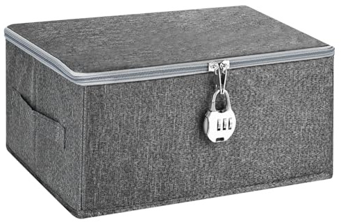YYTECH Scatola richiudibile, scatola con coperchio, in tessuto, scatole richiudibili, cassaforte per caramelle, medici con lucchetto a combinazione, scatole con lucchetto per vestiti (38 x 25 x 16 cm)