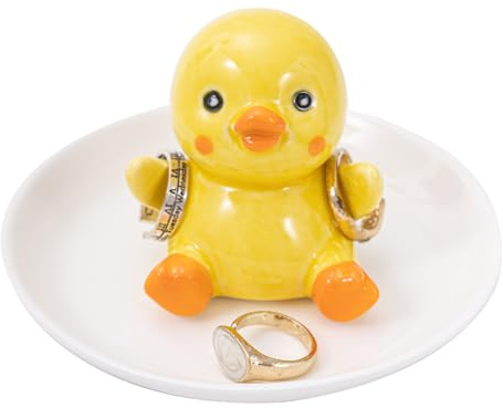 TAOJINJI Duck Ring Holder Dish, Ceramic Jewelry Holder Preppy Room Decor, Cute Duck Gifts for Women Wedding Birthday Christmas