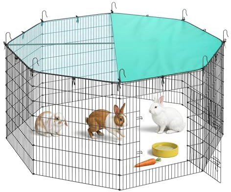 SONGMICS Enclos pour Petits Animaux, Parc Enclos, avec Toit, Respirant, Protection Solaire, pour Lapins, Cochons d’Inde, 8 Panneaux, 175 x 175 x 80 cm, Noir d'encre LPI021BH01